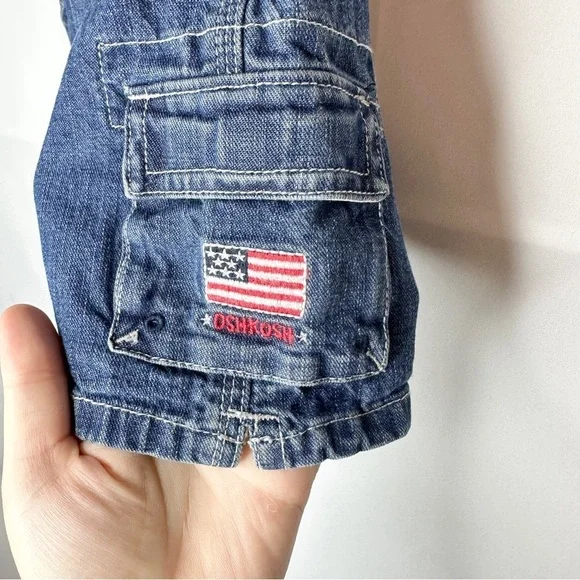 OshKosh Denim Short Overalls American Flag Snap Strap Baby Girl Boy 3 - 6 Month - Picture 2 of 7